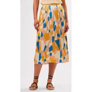 Amour Vert Skirt Womens Medium Yellow Blue Blazed Pleated and Lined Sonia Indigo